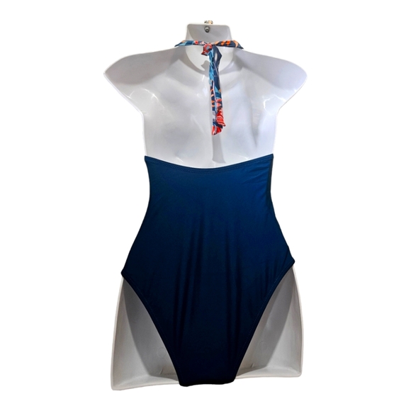 Cupshe One piece swimsuit V Neck Halter Backless Ruched Women XS Ocean Blue - Picture 4 of 7